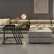 EKDJSN Nesting Table Set of 2, Coffee Tables with Z-Shaped Steel Frame, Stacking Tables with Double-Layer Large-Capacity Storage Drawer, Flexibly Retractable, for Small Space(Black+Gray)