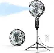 20000mAh Portable Misting Fan, 12-Inch Pedestal & Tabletop Oscillating Fan, Outdoor Fans for Patios with Fans Misting Kit, Rechargeable Battery Operated Fann with Remote/Timer/7 Gear Winds/Strong Mist