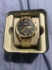 Fossil Flynn Pilot Watch Men 43mm Chronograph Gold Tone Black MSRP $180