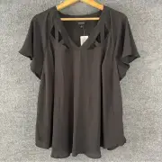 TORRID Womens Cage Front Top Size 1X Black Short Flutter Sleeve Office Neutral