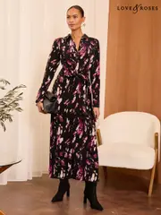 Love & Roses Black Petite Tie Midi Shirt Dress (AD6931) | $75 - $80