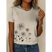 Women's T Shirt Floral Graphic Plants Casual Short Sleeve Round Neck Regular Tops Daily Going out Weekend Print Blue Purple Green Khaki Summer