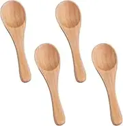 Small Wooden Spoons, 4Pcs Handmade Small Wooden Spoons,Small Wooden Spoons Wooden Teaspoons,Mini Wooden Spoons,Wooden Color Mini Condiment Spoons Tiny Spoons Wooden Serving Utensils Teaspoon for Salt