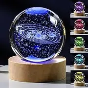 3D Solar System Crystal Ball with LED Colorful Lighting Touch Base, Solar System Model Decor Science Astronomy Gifts God Bless The World Easter Religious Space Gifts Decor