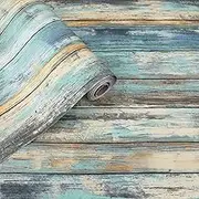 Blue Wood Contact Paper 40x300CM Peel and Stick Wallpaper, Blue Distressed Wood Self-Adhesive and Removable Wallpaper Decorative Rustic Wood Contact Paper for Cabinets Stick on Wall Paper Decor