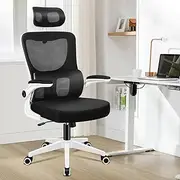 [ALFORDSON] Mesh Office Chair Ergonomic Mid-Back Nyles Series, Adjustable Flip-Up Arm & Headrest Gaming Racing Task Chair, Student Computer Study Desk Chair for Home Office, White Black