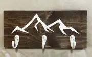 Rustic Mountain Peaks 3 Hook Wood Wall Hanging Towel Coat Key Rack 12”x6”