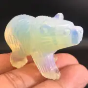 1pcs synthetic opalite bear skull quartz crystal hand carved reiki gem 2"