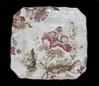 4 GABRIELLE Jacobean Floral Cream 222 Fifth 8-5/8" Scalloped Square Plates NIB