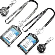 Eersida Rhinestone Lanyard Bling ID Card Holder 2 Sets Crystal Holder Retractable Diamond Lanyards for ID Badges (Black, Ore Grey,Vertical Style)