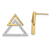 Solid 14k Yellow Gold Polished Double Triangle Simulated CZ Post Earrings