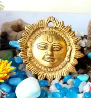 Brass Sun Idol Face Wall Hanging Statue Vastu Figurine Positivity Home Enterance