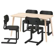 LISABO / LYCKAN table and 4 chairs, ash veneer/black birch veneer, 140x78 cm