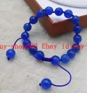 Fashion 10mm Faceted Blue Jade Jadeite Round Gemstone Beads Bracelet 7.5'' AAA