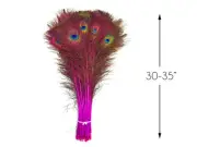 50 Pieces - 30-35" Hot Pink Dyed Natural Long Peacock Tail Eye Wholesale Feather