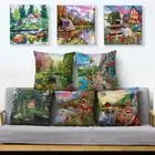 Vintage Style Country House Cushion Cover Colorful Coconut Tree Pillowcase