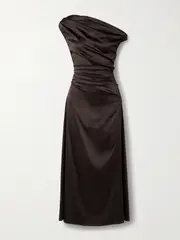 [STAUD] STAUD - Phare Draped Silk-blend Midi Dress - Dark brown - US12 US 12 Brown