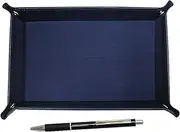 Japanese Grain Cowhide Leather Pen Tray Blue Metal & Pitch Grip Ballpoint Pen Set Black TRAL-WZ2067BP-B