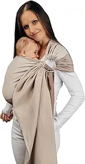LENNYLAMB My First Ring for Carrying Babies, Woven in Pine Cone Pattern, 100% Cotton, Shoulder Without Wrinkles, Small Fir Baby Cafe Latte, Standard Length 1.8 m