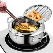 Kitchen Stainless Steel Deep Fryer Frying Pot With Oil Drainer Thermometer & Lid (28cm)