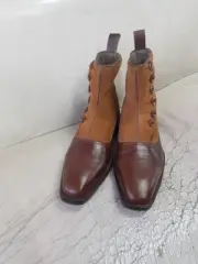 Trendy Handmade Brown Leather Tan Suede Smart Casual Ankle Button Boot