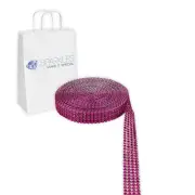 Fuchsia 4 Row Diamond Rhinestone Ribbon Trim Mesh Wrap 10 Yards - Wedding tr