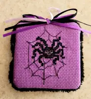 Completed Halloween Spider Web Cross Stitch Refrigerator Magnet Approx 3"