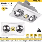 Modura Bathlux2 3-in-1 Bathroom Heater Fan Exhaust Light 2x275W Instant Heat WHT