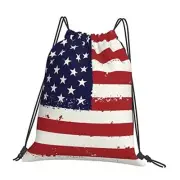 Usa Flag Unisex Drawstring Backpack Bag Sport Gym Dance Travel Sackpack White 11