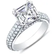 2.20 Ct. Asscher Cut Round Micro Pave & Prong Diamond Engagement Ring F,VS2 GIA