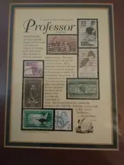 Vintage Matted Stamp Art by Jack Rabbit Glimpse of the Past Through Professor