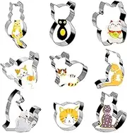 JIYIN 9-Piece Cat Cookie Cutters Set, Cute Cat Shape Cookie Cutters, Stainless Steel Cookie Cutters for Baking, Cat Themed Party Supplies, Silver
