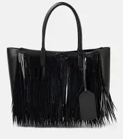 [Valentino Garavani] Valentino Garavani VLogo Locker Large fringed leather tote bag One Size black