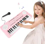 37-Key Toy Keyboard Piano with Drums Animal Sounds Demos with Microphone (PINK)