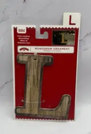 L Letter Monogram Initial Ornament Wood Rustic Look Christmas Holiday Time 4”
