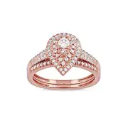 10K Rose Gold Ct Diamond Pear Shape Cluster Double Halo Engagement Ring Set