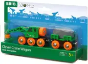 BRIO World 33698 - Clever Crane Wagon Set - 4 Piece Wooden Toy Train Set for Kid