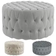 HOMCOM Button Tufted Ottoman Foot Stool with Velvet-feel Upholstery