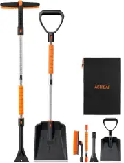 Ice Scraper & Snow Shovel Kit, 360° Pivoting Brush, w/Foam Grip, For Car, Trucks