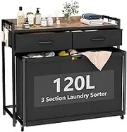 Kisfam Laundry Hamper Laundry Basket with 3 Section Pull-Out Rolling Bags, Laundry Sorter for Organization and Storage, 2 Pull-Out Drawers for Laundry Room, Bathroom, Bedroom Use (Brown)