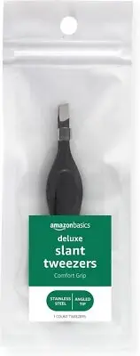 Amazon Basics Deluxe Soft Cushion Touch Slant Tweezers, Black