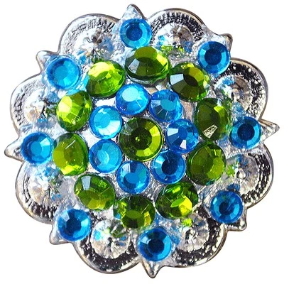 59HS 32 Peridot Green & Capri Blue Crystals Berry Concho Rhinestone Headstall