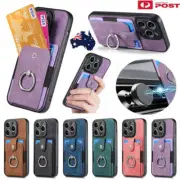 For iPhone 16e 15 14 13 12 Pro Max XS Plus Wallet Case Ring Stand Magnetic Cover