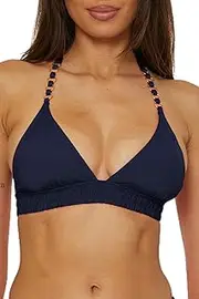 [Trina Turk] Women's Standard Monaco Ring Halter Bikini Top, Adjustable, Tie Back, Swimwear Separates