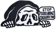 Funny Phrase "Stop Screaming I'm Scared Too" Skull Sew on Iron on Patch Decorative Applique Accessories for Clothes Jeans Bags Hats Dress Backpacks