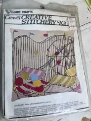 Vtg VOGART Crewel Pillow Kit 11x14 1970s Amusement Park Circus Roller Coaster