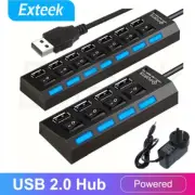 Multi USB 2.0 4/7 Port Hub Splitter Multiple Power Adapter Independent Switch AU