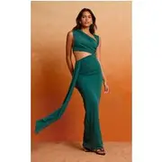 Teal Soft Touch Ruched Asymmetric Cut Out Maxi Dress, Teal
