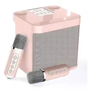Wireless Bluetooth Speaker KTV Home Karaoke Singing Machine with Dual Microphones-Pink