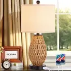 Touch Control Rattan Table Lamps 3 Way Dimmable Bedside Lamps for Bedroom wit...